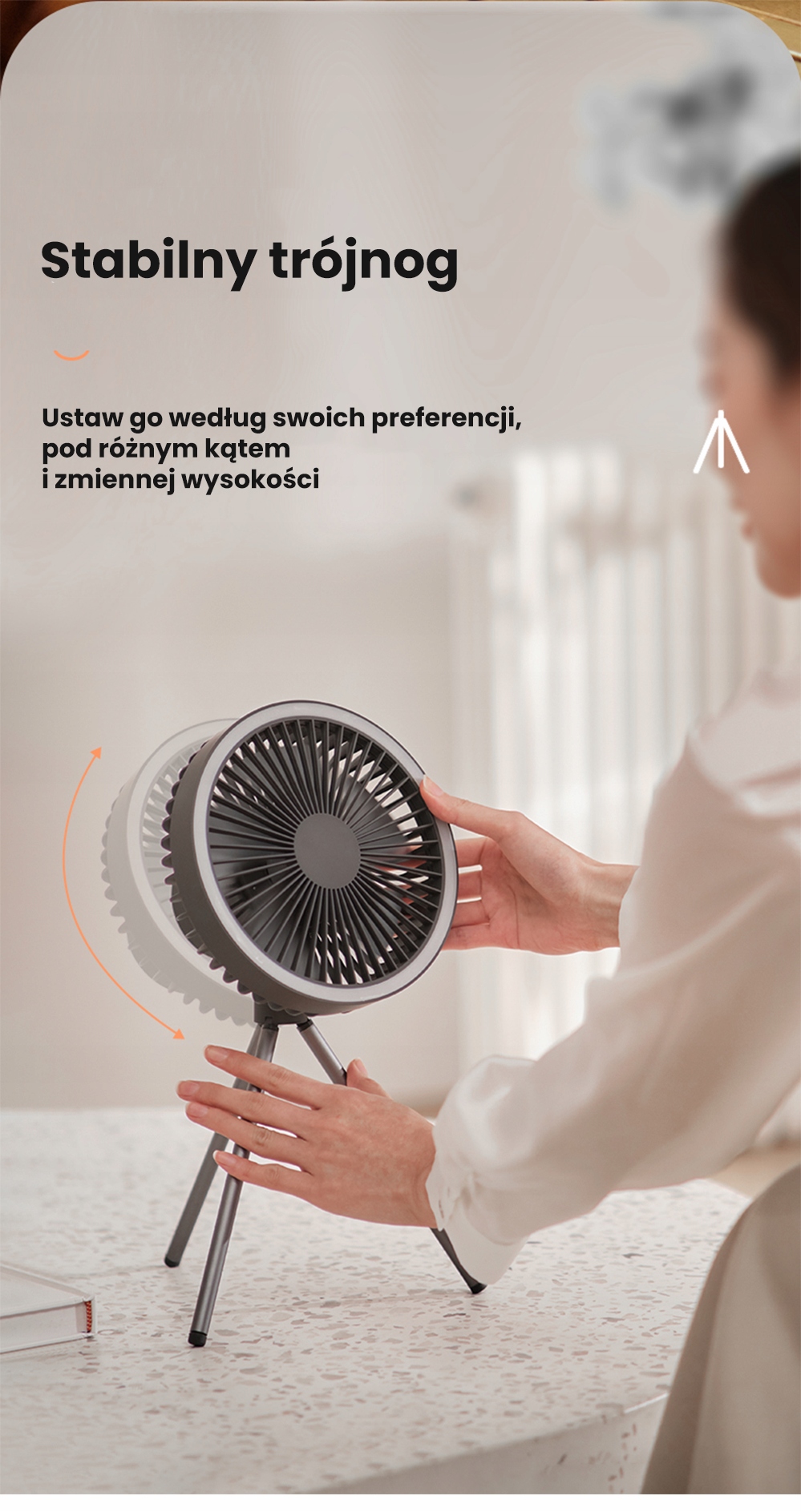 WIATRAK OGRODOWY PRZENOŚNY USB WENTYLATOR 3w1 STOJĄCY WISZĄCY LED POWERBANK Moc 4 W