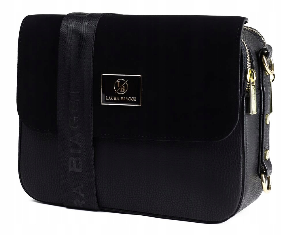 

Torebka Laura Biaggi Listonoszka Czarna Logo Pasek
