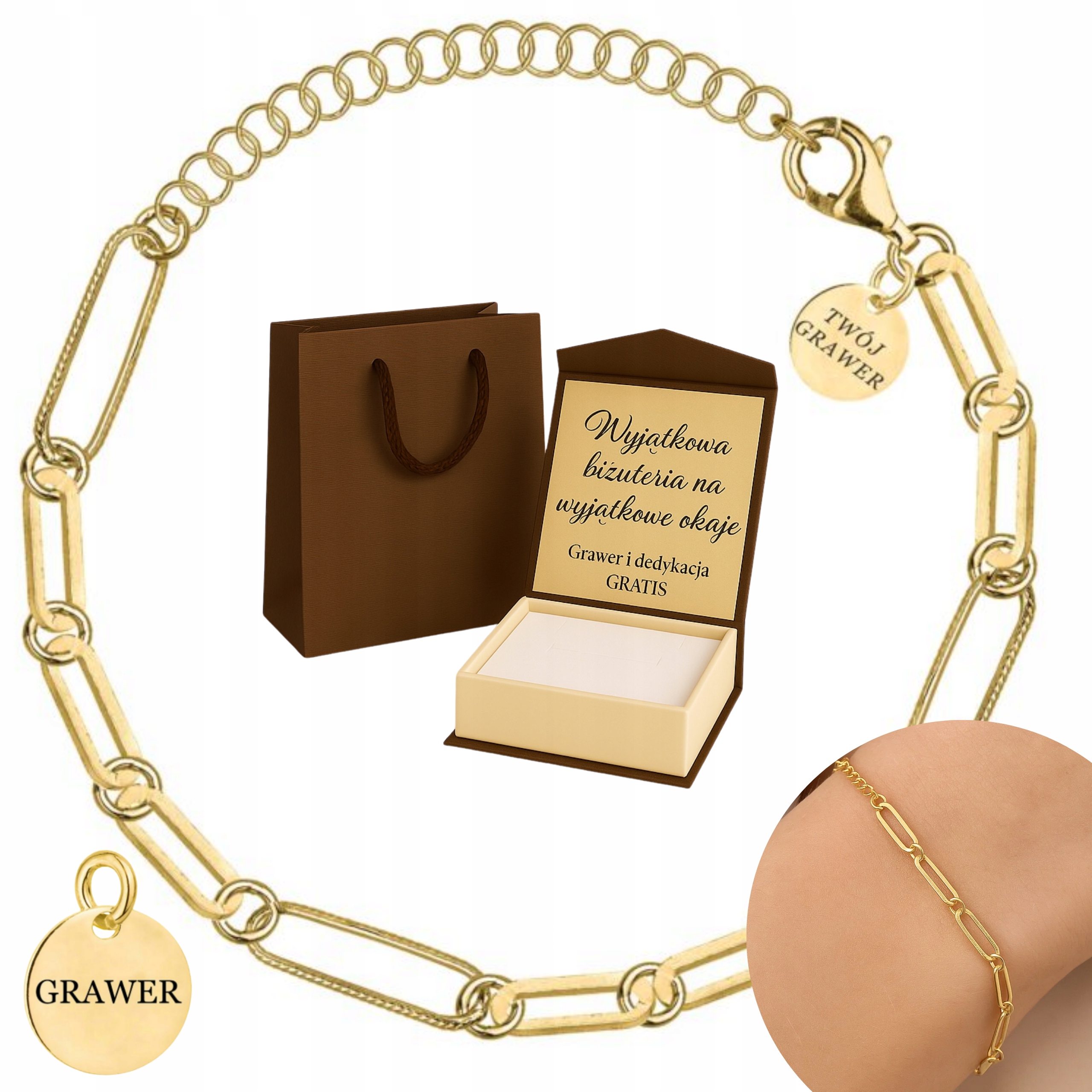 Zlatý Dámský Náramek S Ozdobnými Články PR.585/925 Gravírování Dárek Pro Ni