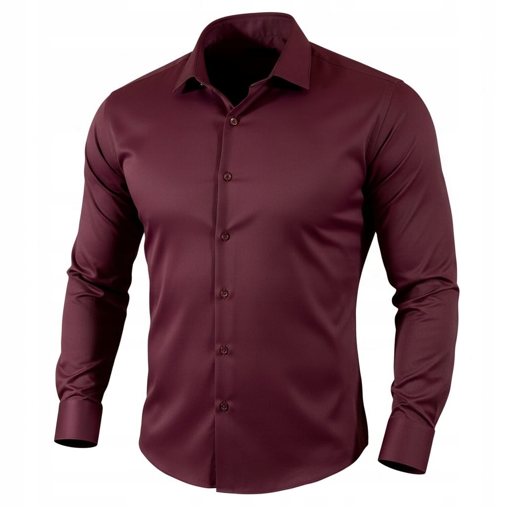 Klasická slim fit košile bordó-5 satén hladká elegantní EGO04 XL