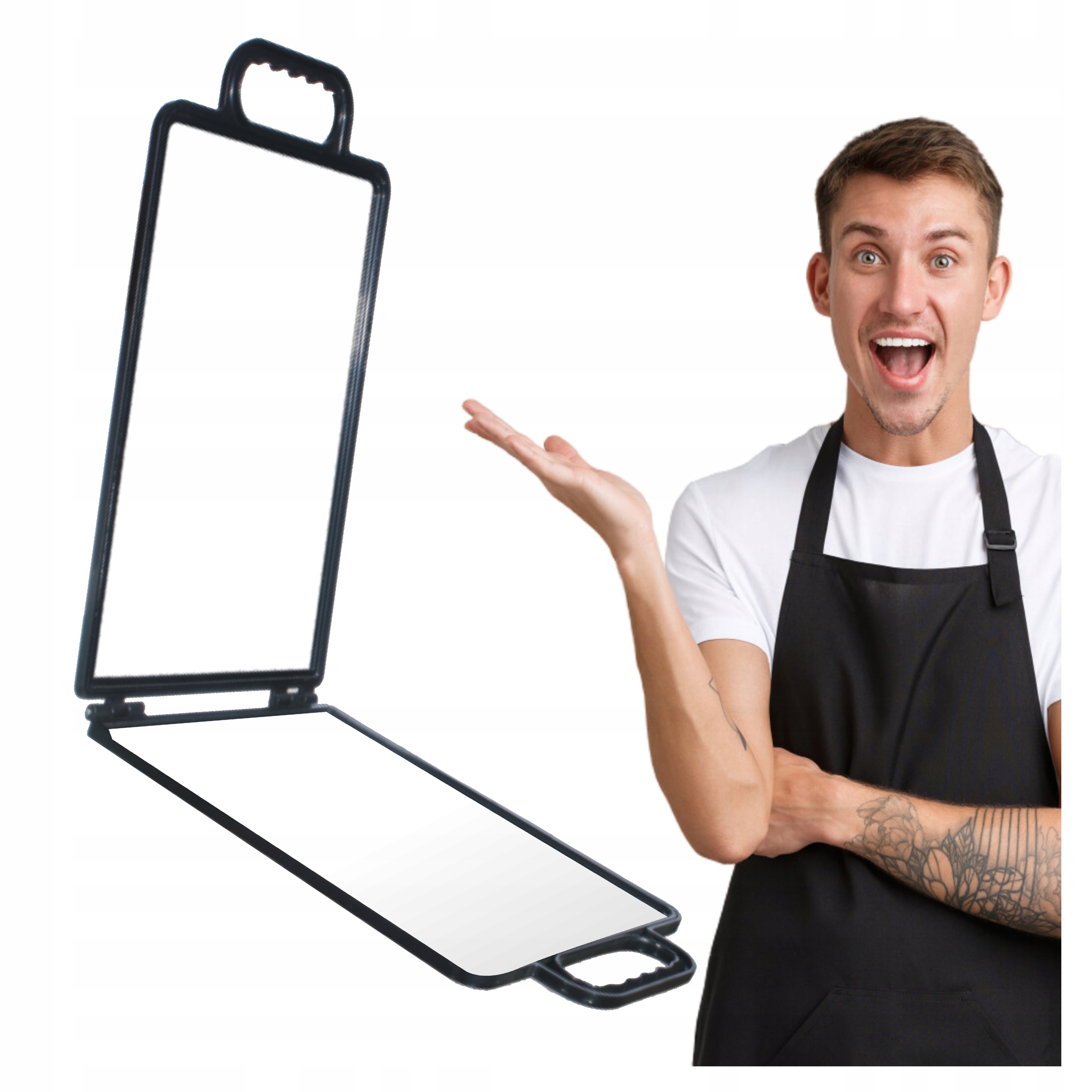 Velké skládací kadeřnické Zrcadlo, dvojité, černé, s rukojetí Xhair