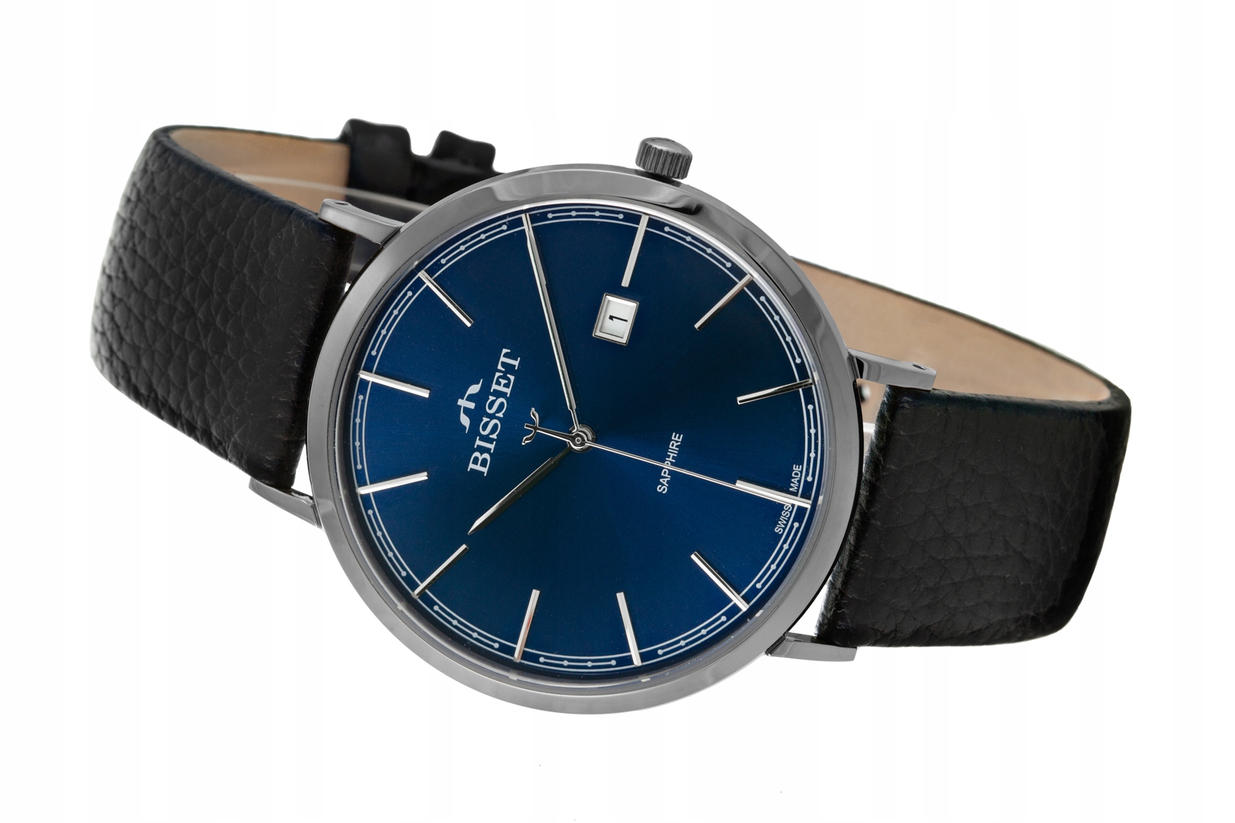 Švýcarské elegantní Pánské hodinky Bisset BIS1360 safírová datová krabička Gravírování