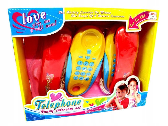 INTERCOM DWA TELEFONY DLA DZIECI MIĘDZY POKOJAMI DŁUGI KABEL 8 metrów