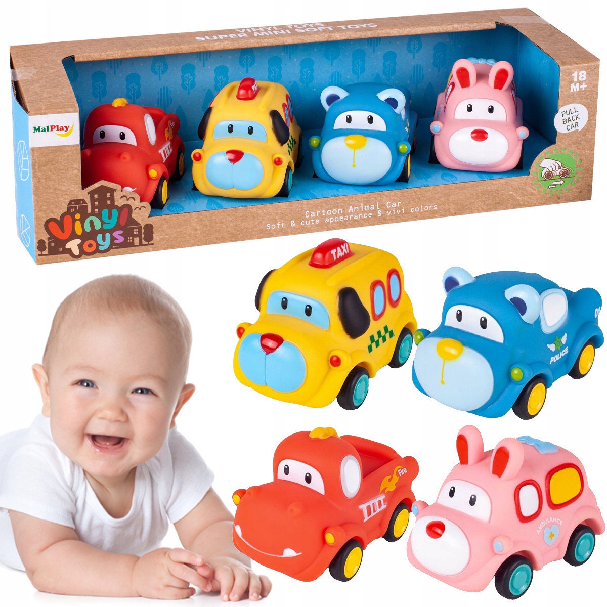 

Autko Sensoryczne Gumowe Duże z napędem Zestaw x4