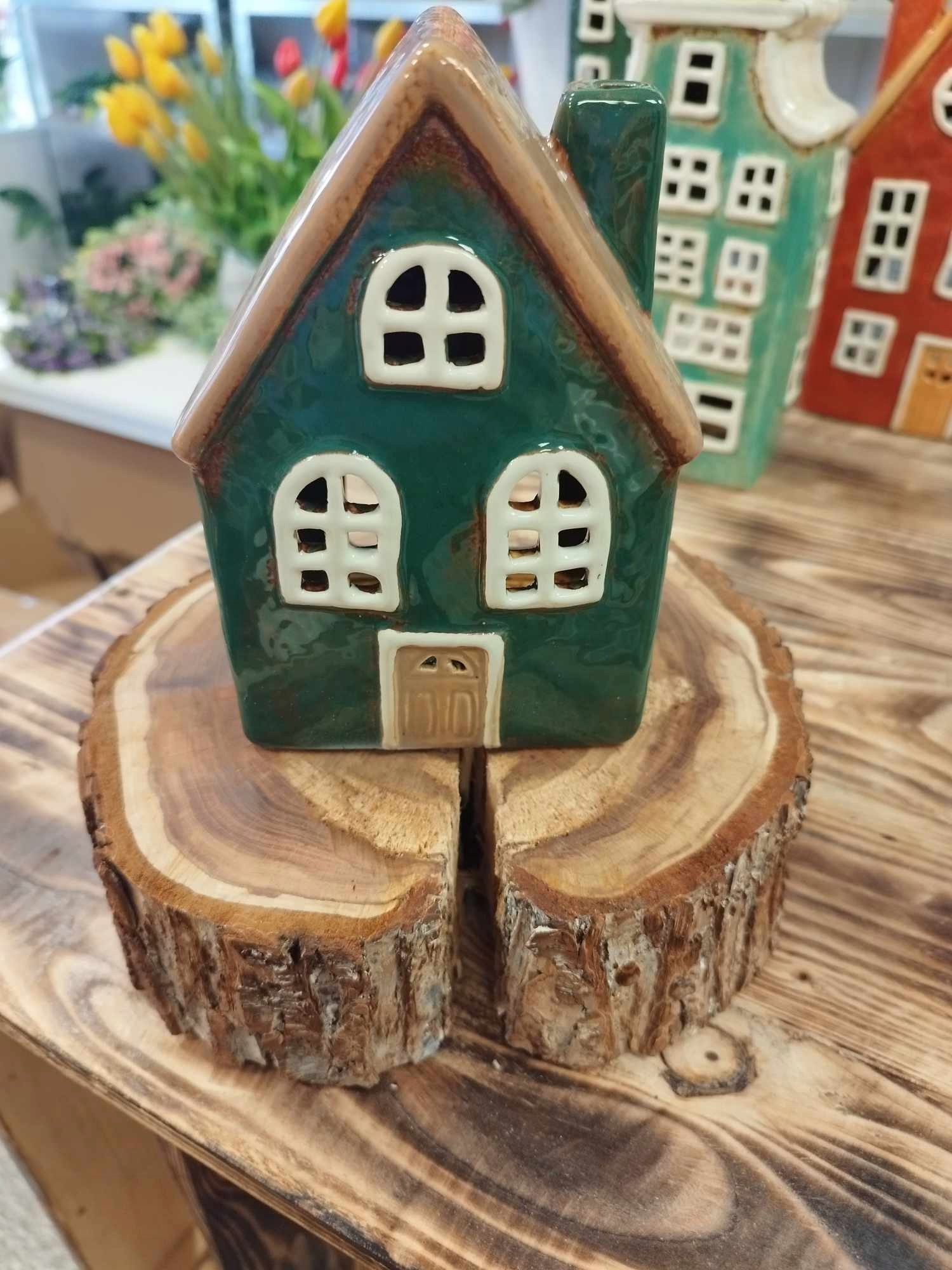 DOMEK CERAMICZNY LAMPION KAMIENICZKA ŚWIECZNIK TEALIGHT LATARENKA 15,5 cm Marka bez marki