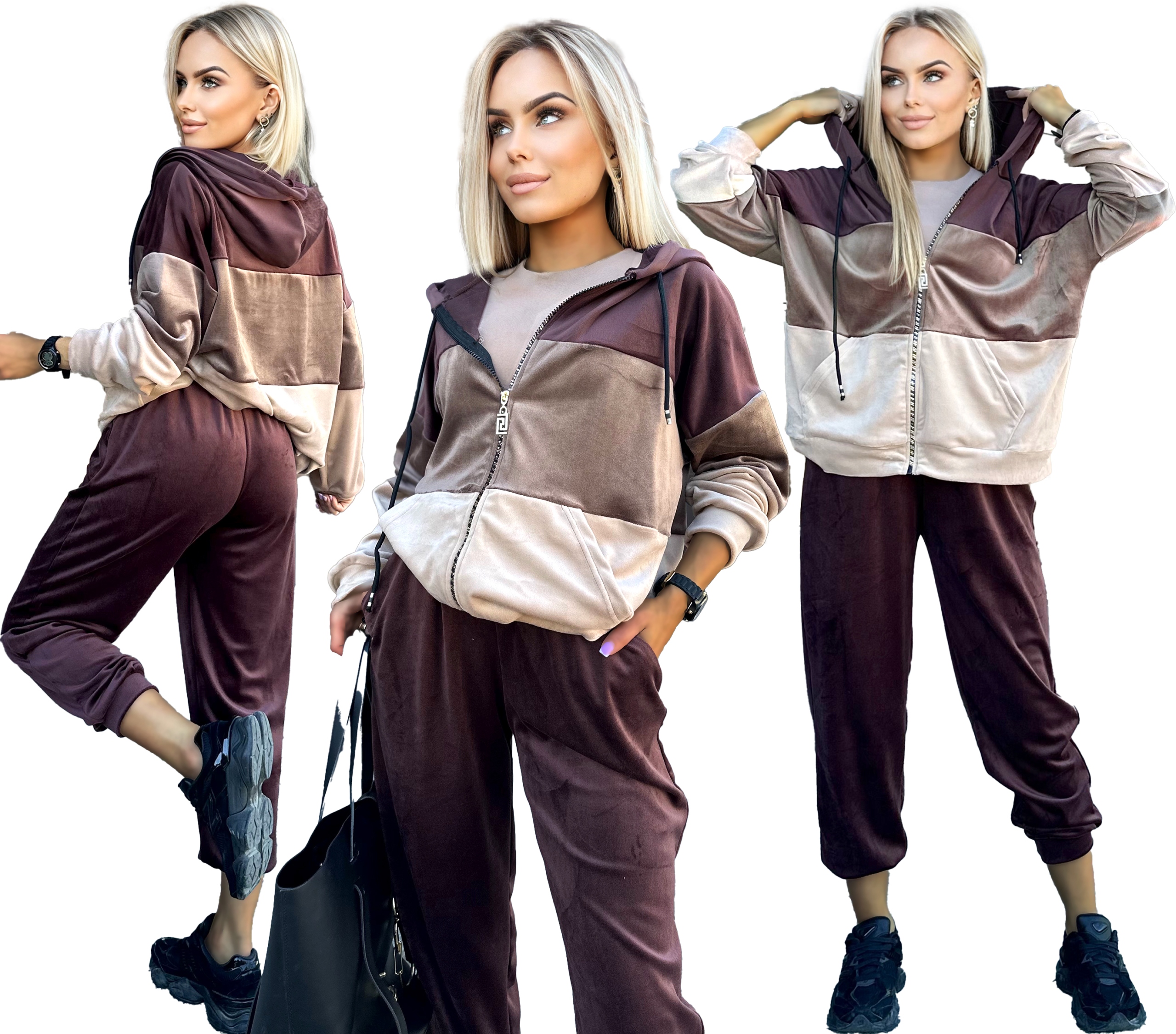 Velurová dámská souprava Teplákovka kalhoty rozepínací mikina S/m Kleo