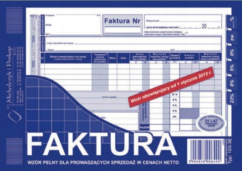 Faktura VAT netto A5 MICHALCZYK 103-3E 1+1 80k