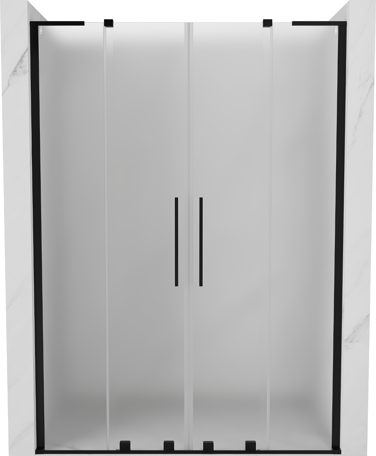 Posuvné sprchové dveře Mexen Velar 160 cm, mléčné, černý profil