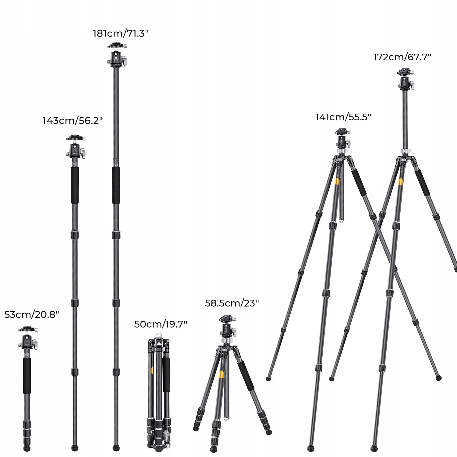 K&F CONCEPT X-SERIES STATYW KARBONOWY 172CM PROFESJONALNY DO FOTOGRAFII — miniatura 6