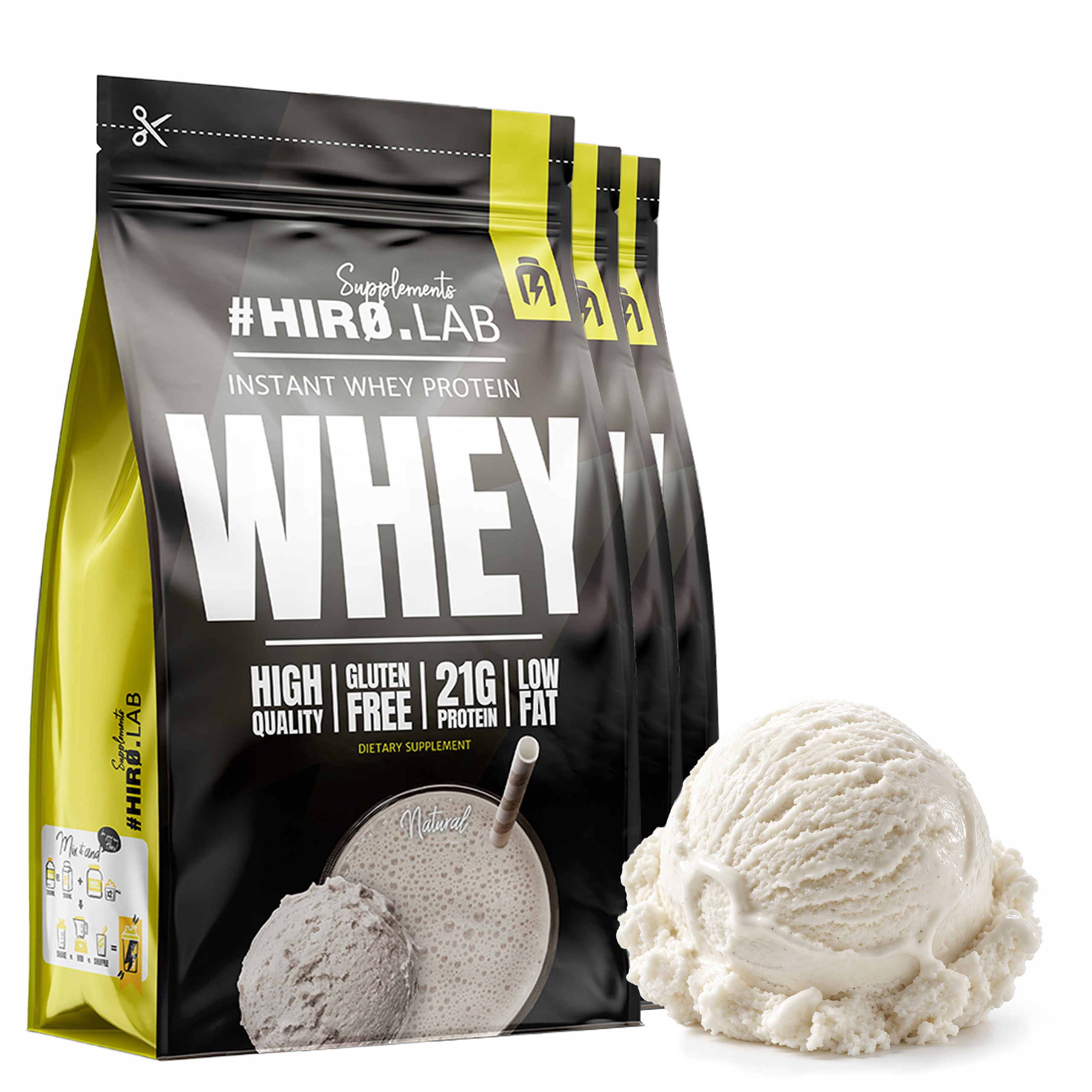 3x Doplněk Stravy Syrovátkový Protein Wpc Hiro.lab 750 g Natural Instant Whey Protein