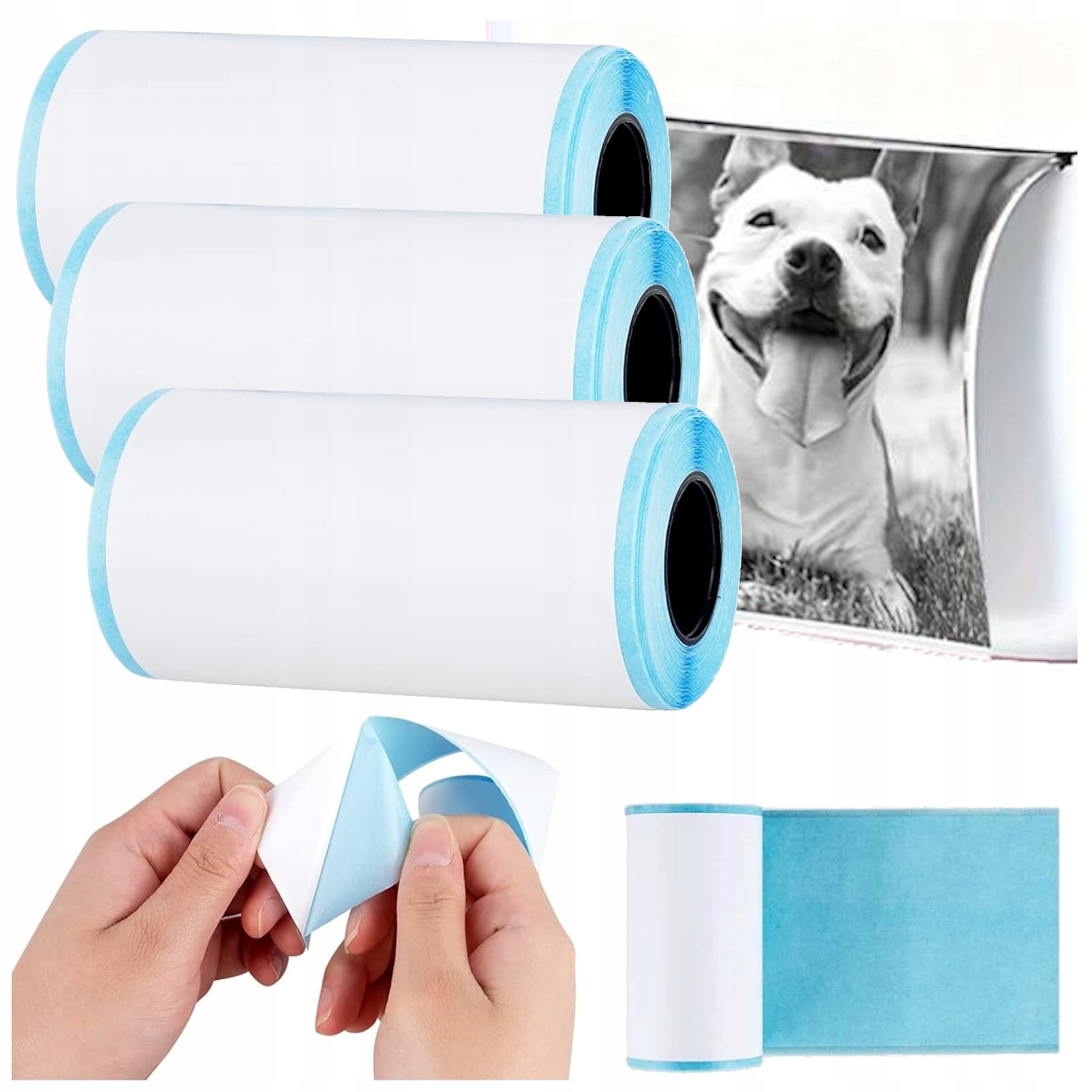 PAPIER TERMICZNY SAMOPRZYLEPNY do mini drukarki 3x ROLKA ROLKI NAKLEJKI