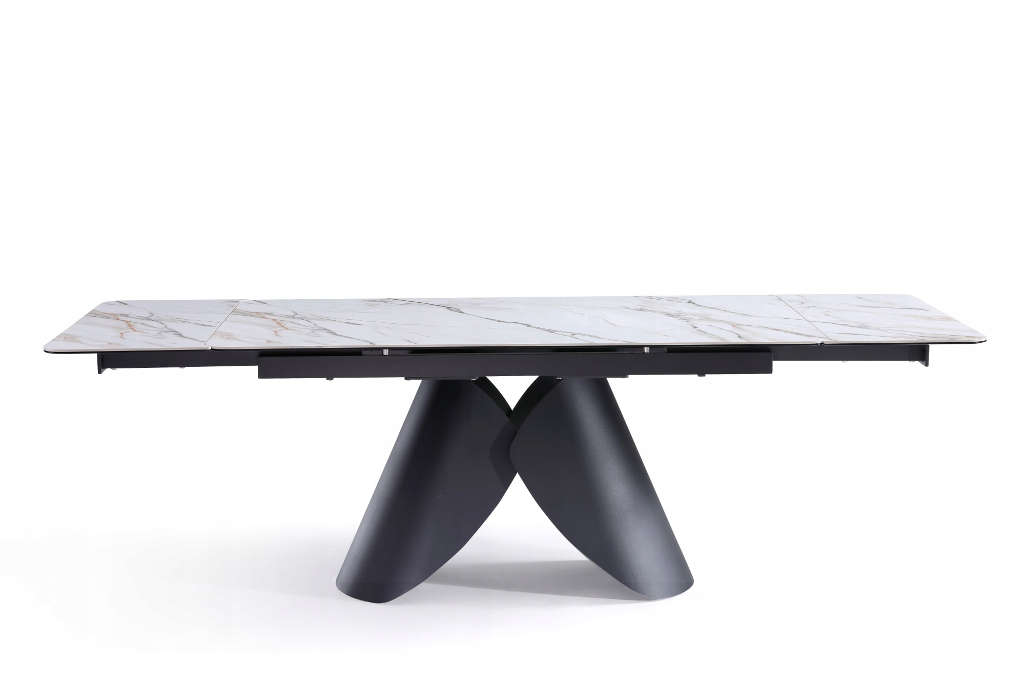 Stół Ceramiczny Rozkładany 160–240x90, Biały Marmur, Czarne Nogi – Alba