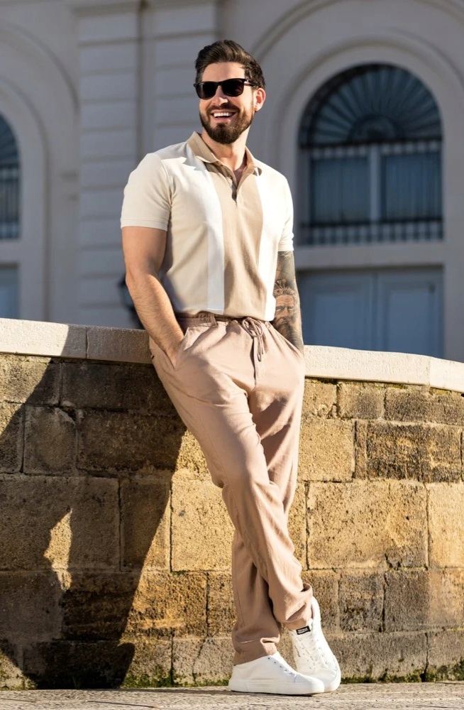 Pohodlné Lněné kalhoty Pánské Elegantní Klasické Zúžené Nohavice L