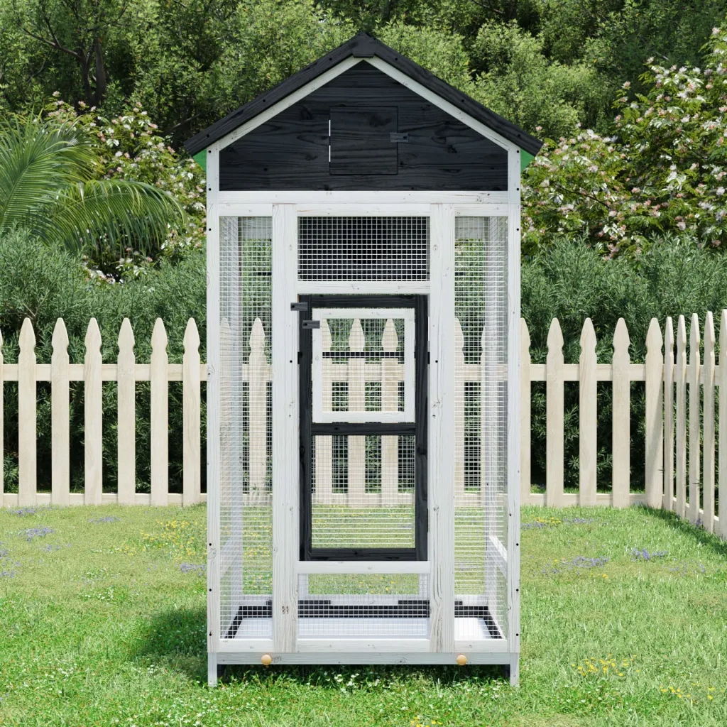 vidaXL Ptačí voliéra šedá 91,5 x 53 x 170 cm masivní borové dřevo