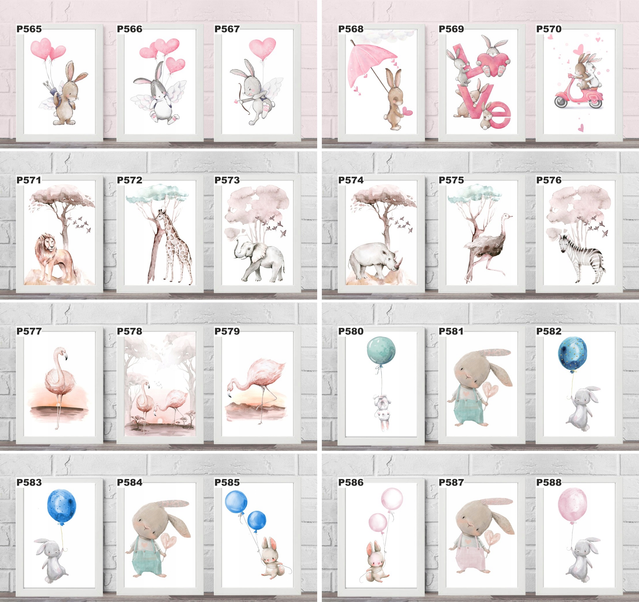 ZESTAW 3 OBRAZKI PLAKATY A4 króliczki słodkie Szerokość produktu 72 cm