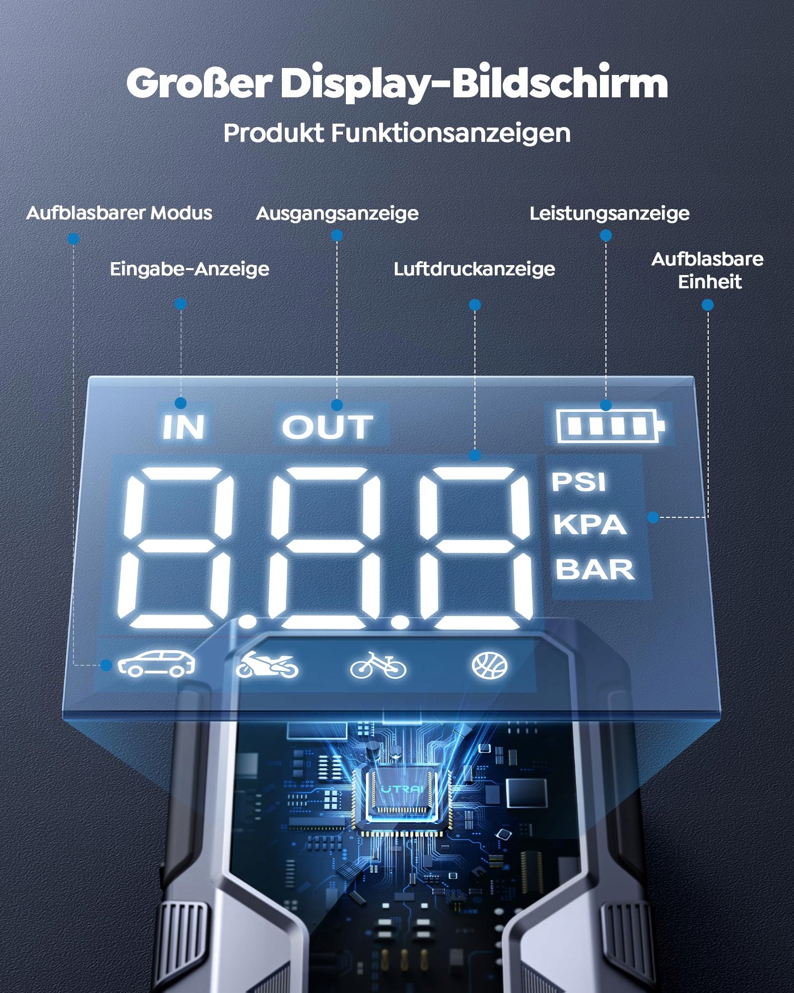 UTRAI Powerbank 4500A Kompresor 150PSI Latarka 18W Szybkie Ładowanie — miniatura 8