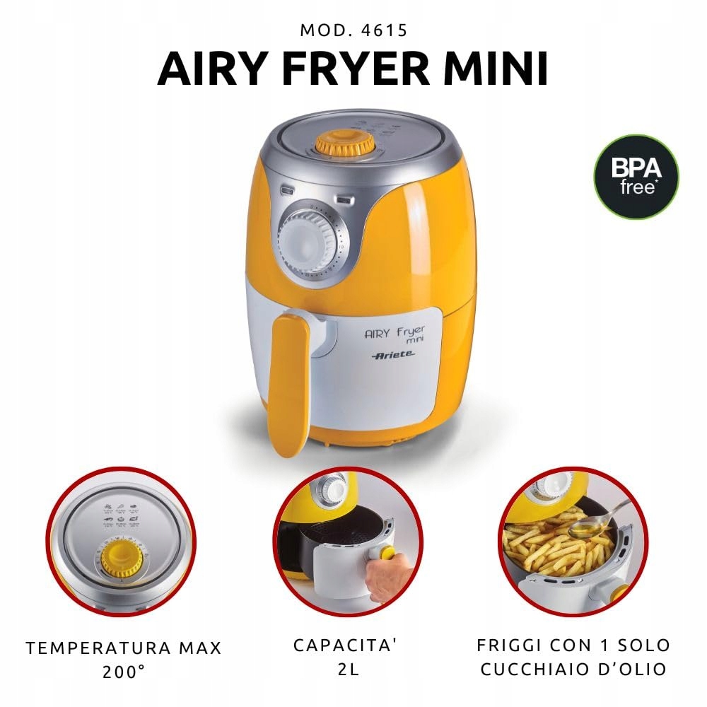 ARIETE Frytkownica Beztłuszczowa Mini 2L 1000W Antyadhezyjna Żółta Wersja 2 — miniatura 2