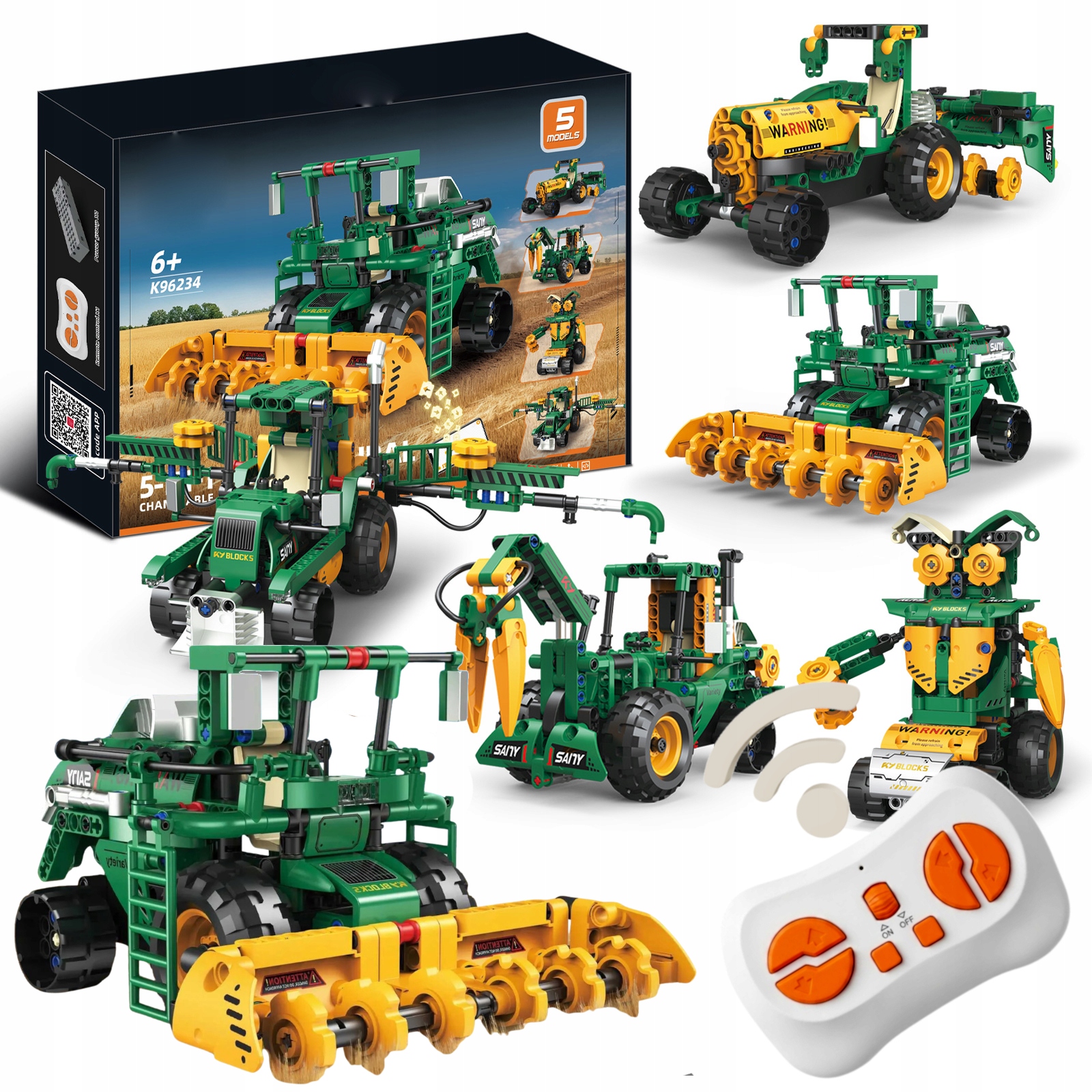 Klocki maszyny rolnicze 5w1 Zdalne sterowanie Rc programowanie Zestaw 313el