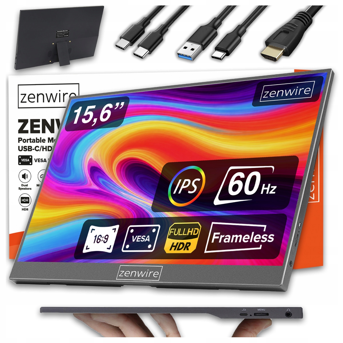 Prenosný monitor Usb-c Full Hd 1920x1080 Ips Hdr Hdmi pre notebook 15.6 palcov