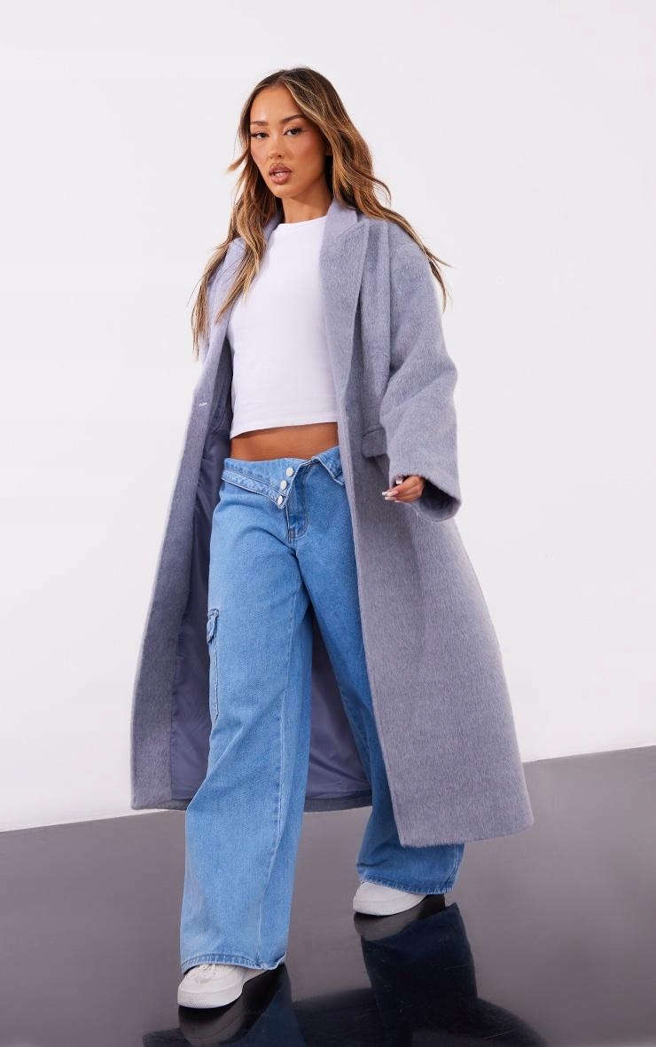 KU527 Prettylittlething Klasický Šedý Oversize Kabát (4) Xs