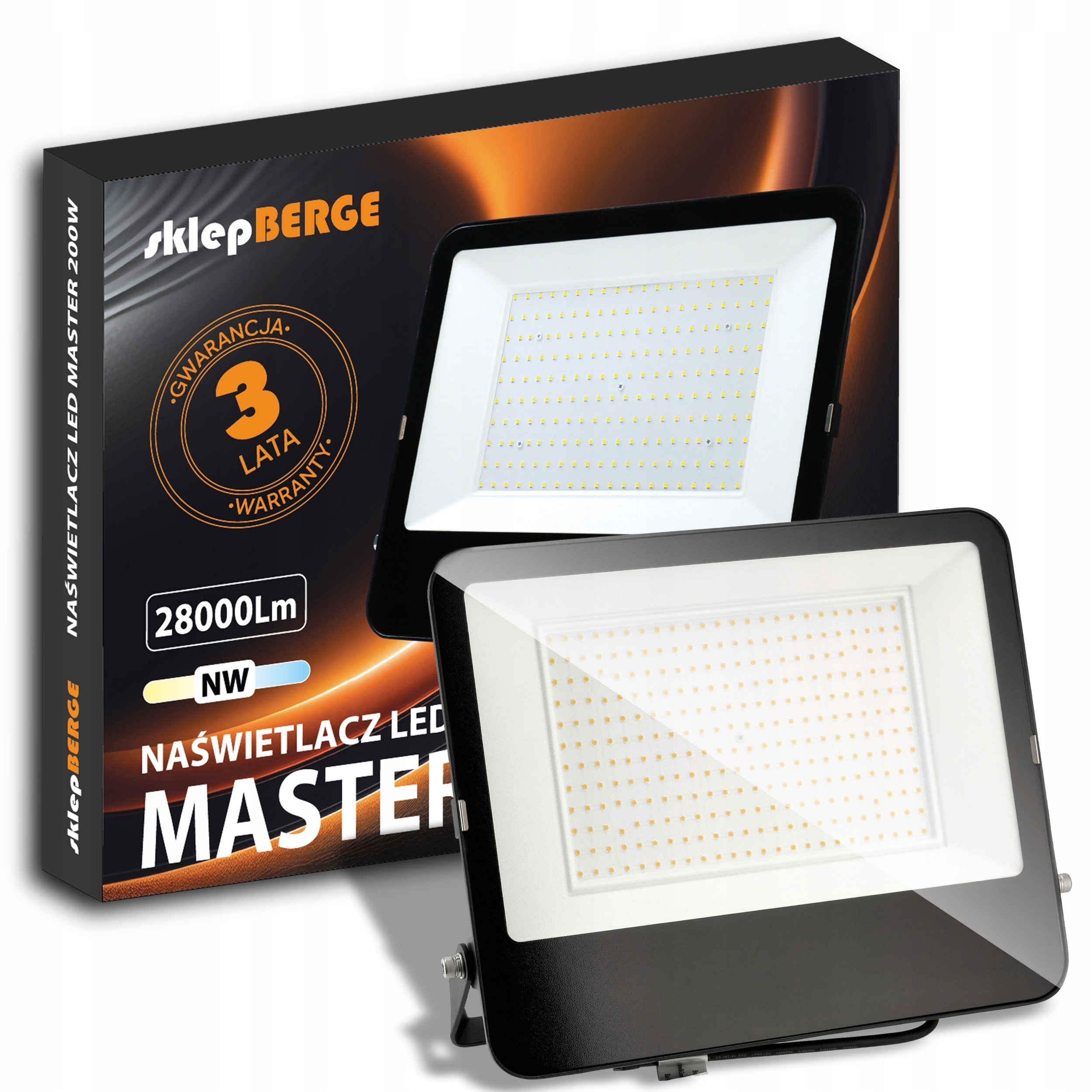Halogenový Led reflektor 200W 28000lm Venkovní pracovní výkon, odolný IP65