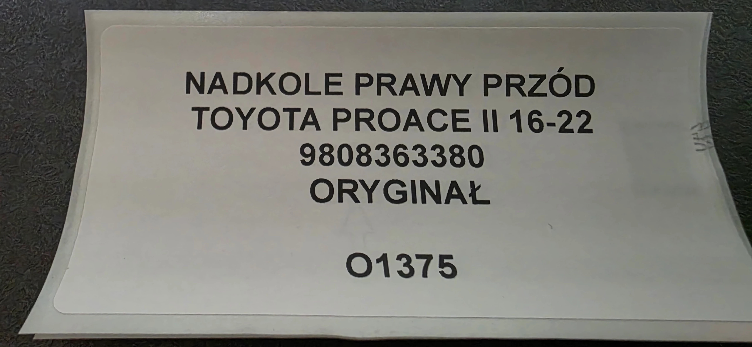 mudguard right front TOYOTA PROACE II 16-22 original 9808363380