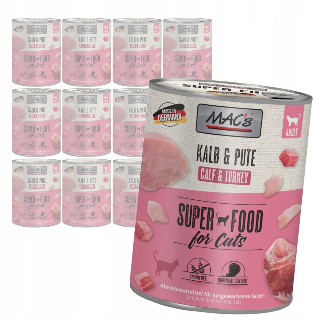 MAC's 12x800g Bezobilné Mokré Krmivo Pro Kočky Telecí maso Krůta