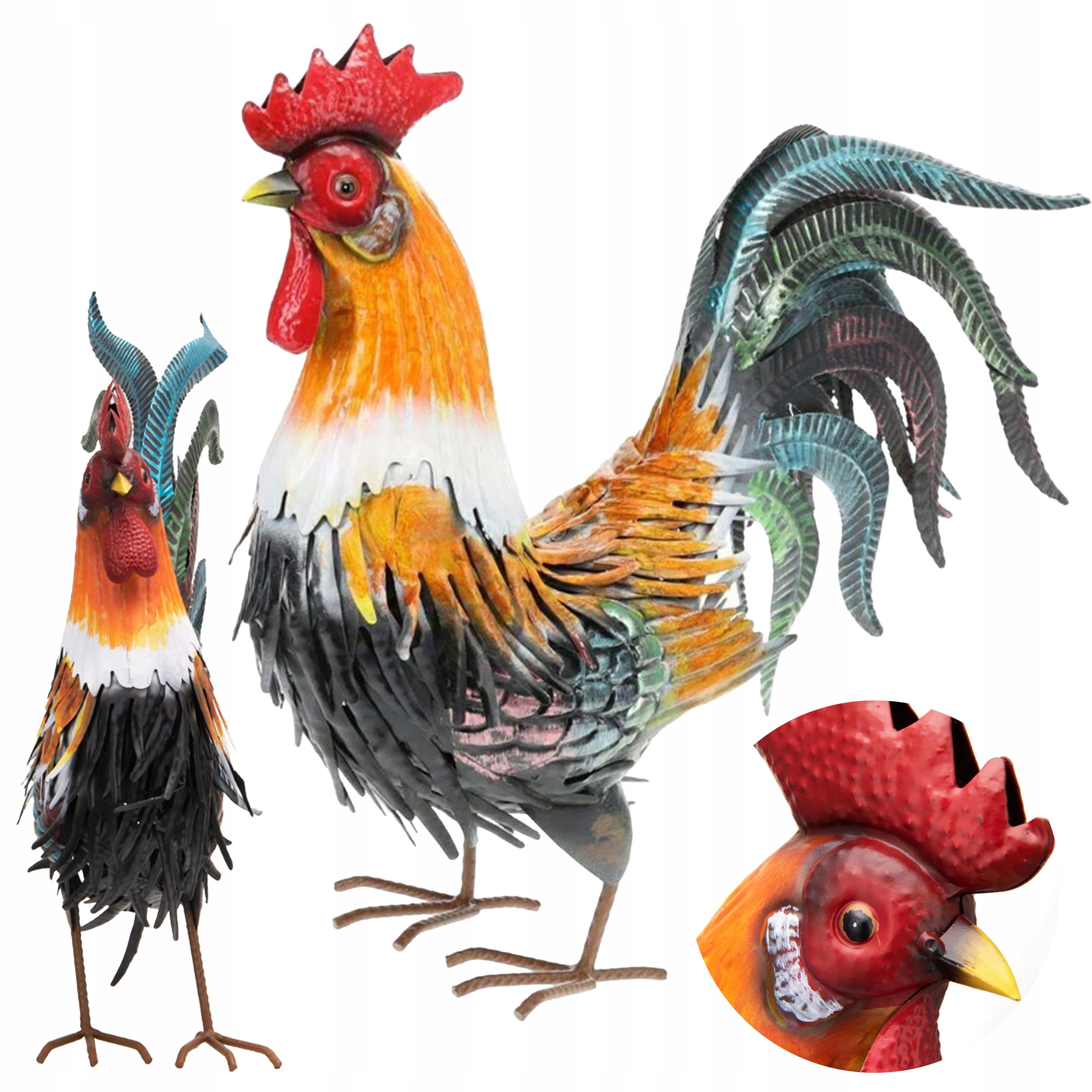 Figurka ogrodowa Kogut Metalowy Kolorowy 40 cm Ptak Rzeżba do Ogrodu Taras