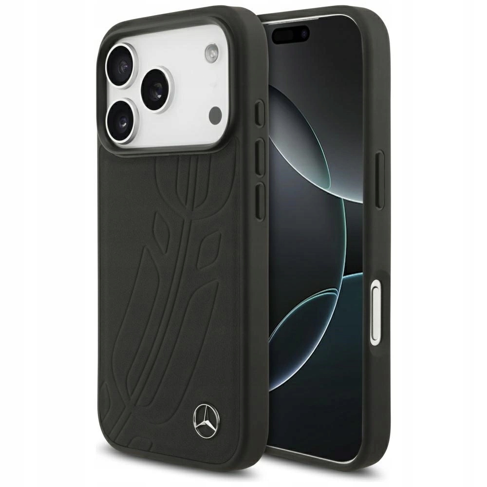 Pouzdro Mercedes Leather Large Laurel Leave MagSafe na iPhone 17 Pro černé