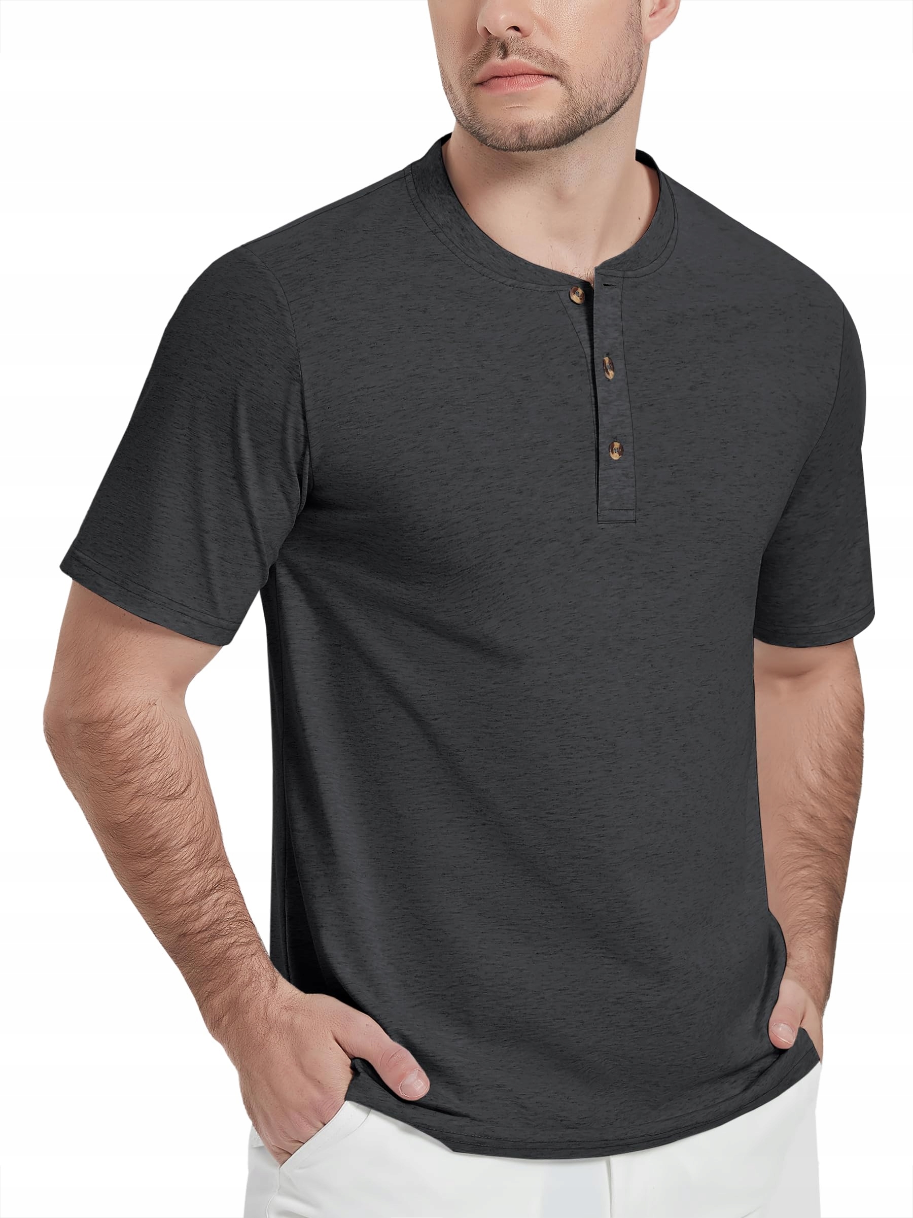 Kefitevd Tričko Henley Bavlněné Polo bez límce Černá S