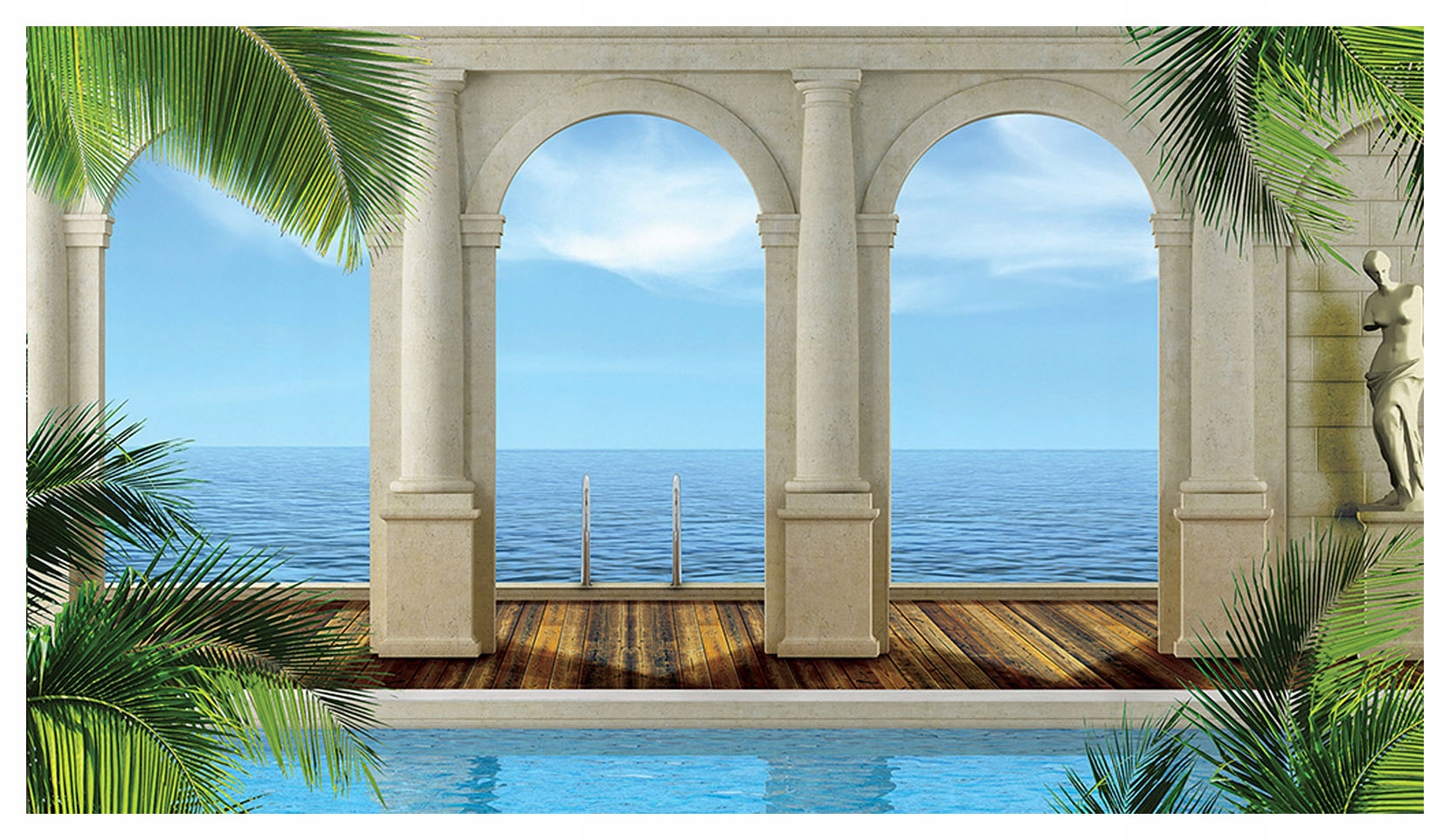 Vliesová fototapeta Arkada Bazén Palmy Modré more 312x219 lepidlo