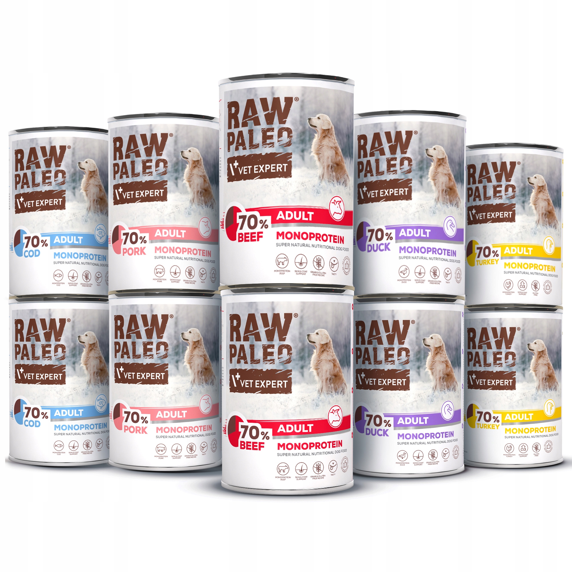 Mokra karma dla psa dorosłego zestaw 5 smaków Raw Paleo Adult Dog 10x400g