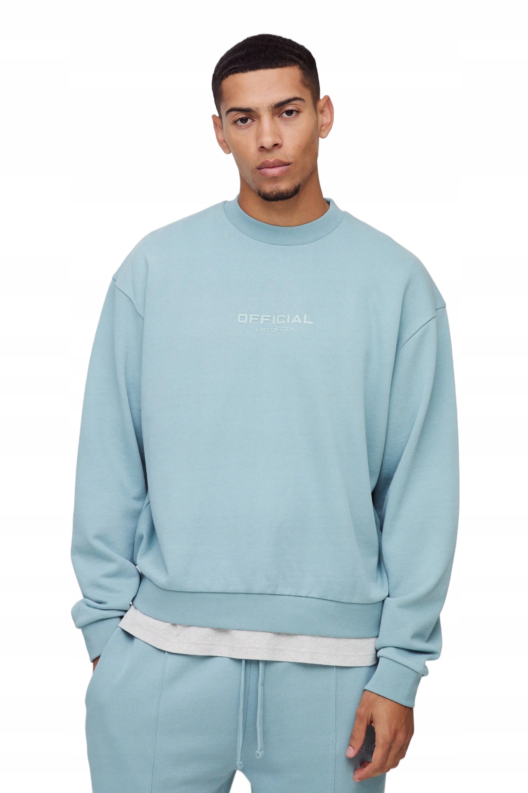 Boohooman Pánská Mikina Modrá S Kulatým Výstřihem A Potiskem Z3A