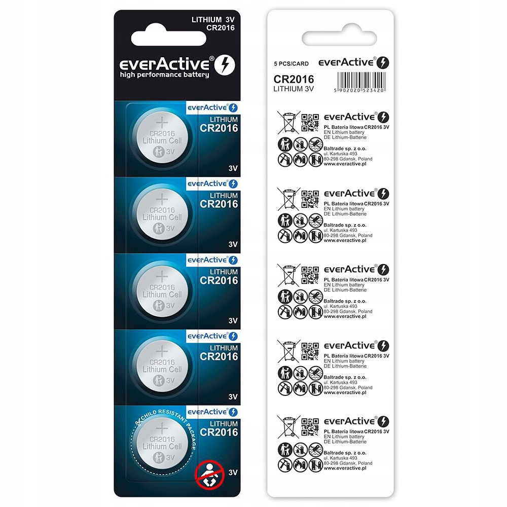 

5x Bateria litowa everActive 2016 CR2016 DL2016 3V