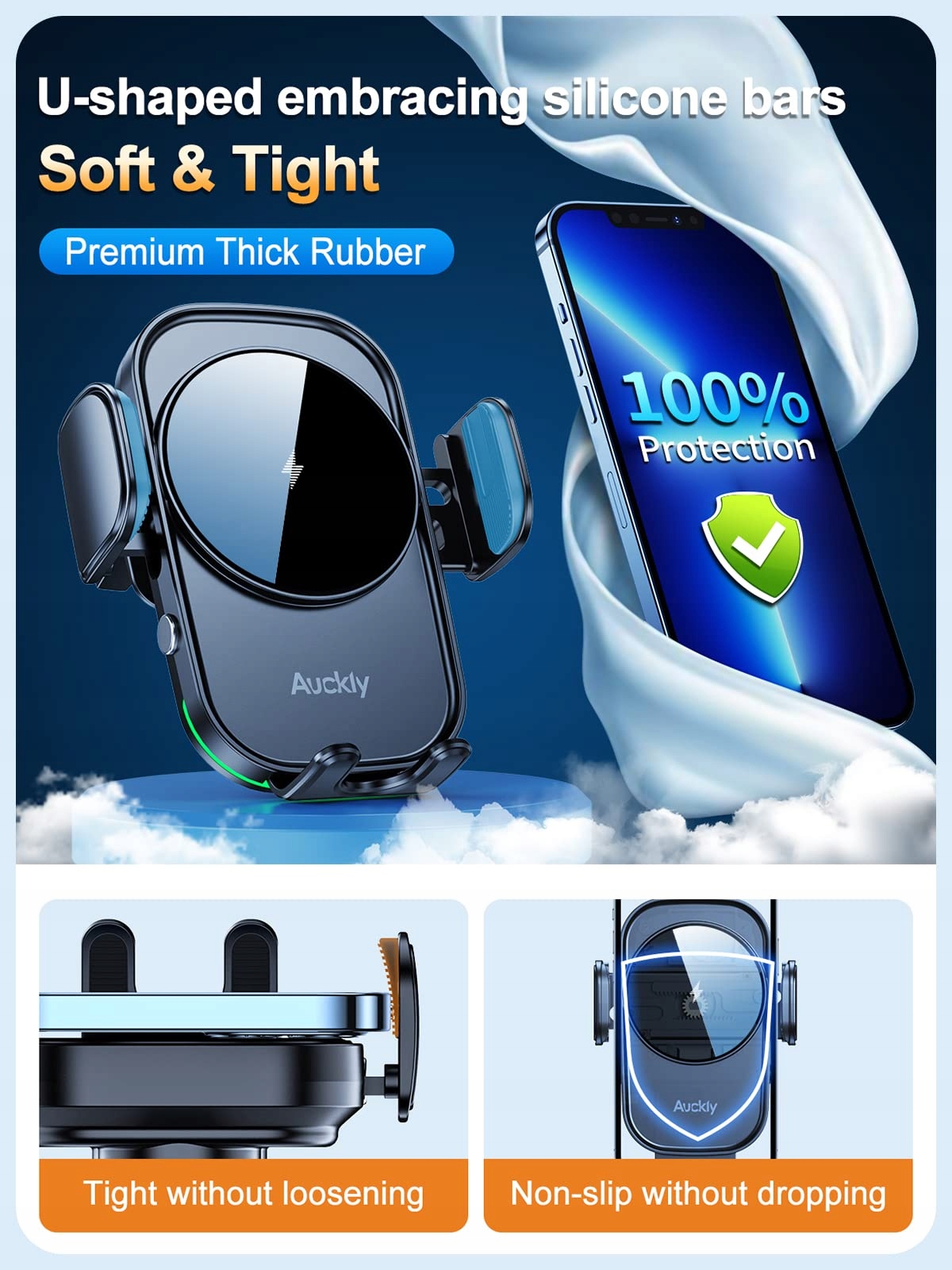 AUCKLY Uchwyt Samochodowy Z Ładowarką Qi 15W Bezprzewodowa Do iPhone — miniatura 4