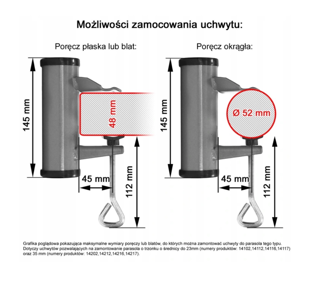 Uchwyt na parasol, na poręcz balkonu antracyt 35mm Kod producenta V14216