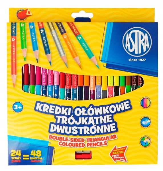 Kredki dwustronne TRÓJKĄTNE 24 / 48 KOLORÓW Astra Kod producenta 312116004