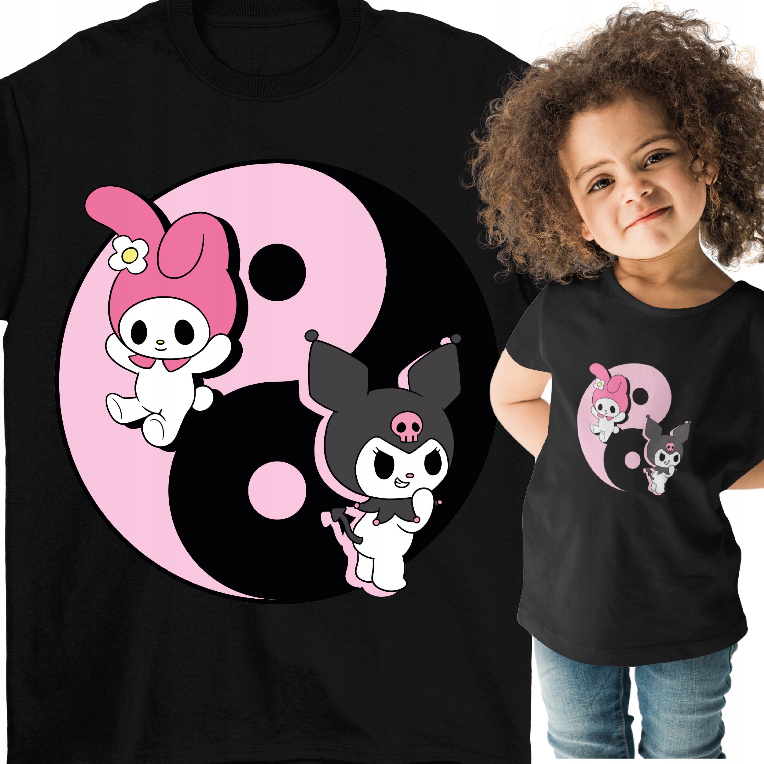 T-SHIRT CZARNY BAWEŁNA DZIECKO KOSZULKA KUROMI YIN YANG PREZENT 152 158