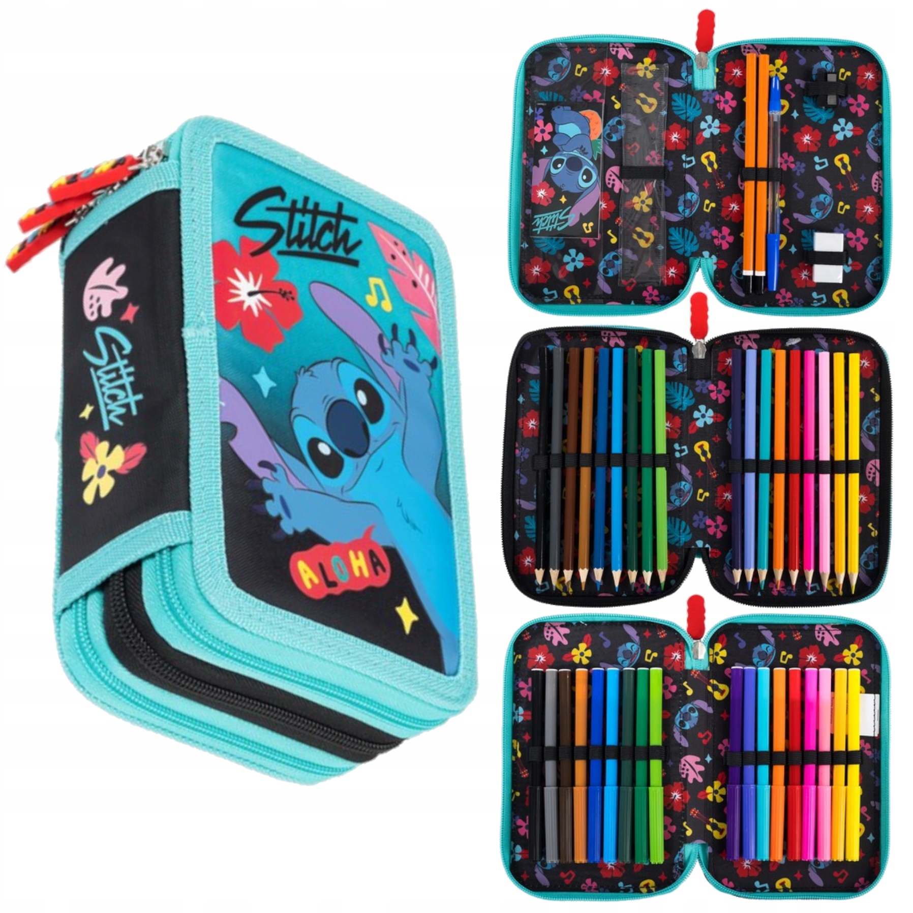 PIÓRNIK POTRÓJNY Z WYPOSAŻENIEM STITCH ALOHA MINT ST. MAJEWSKI