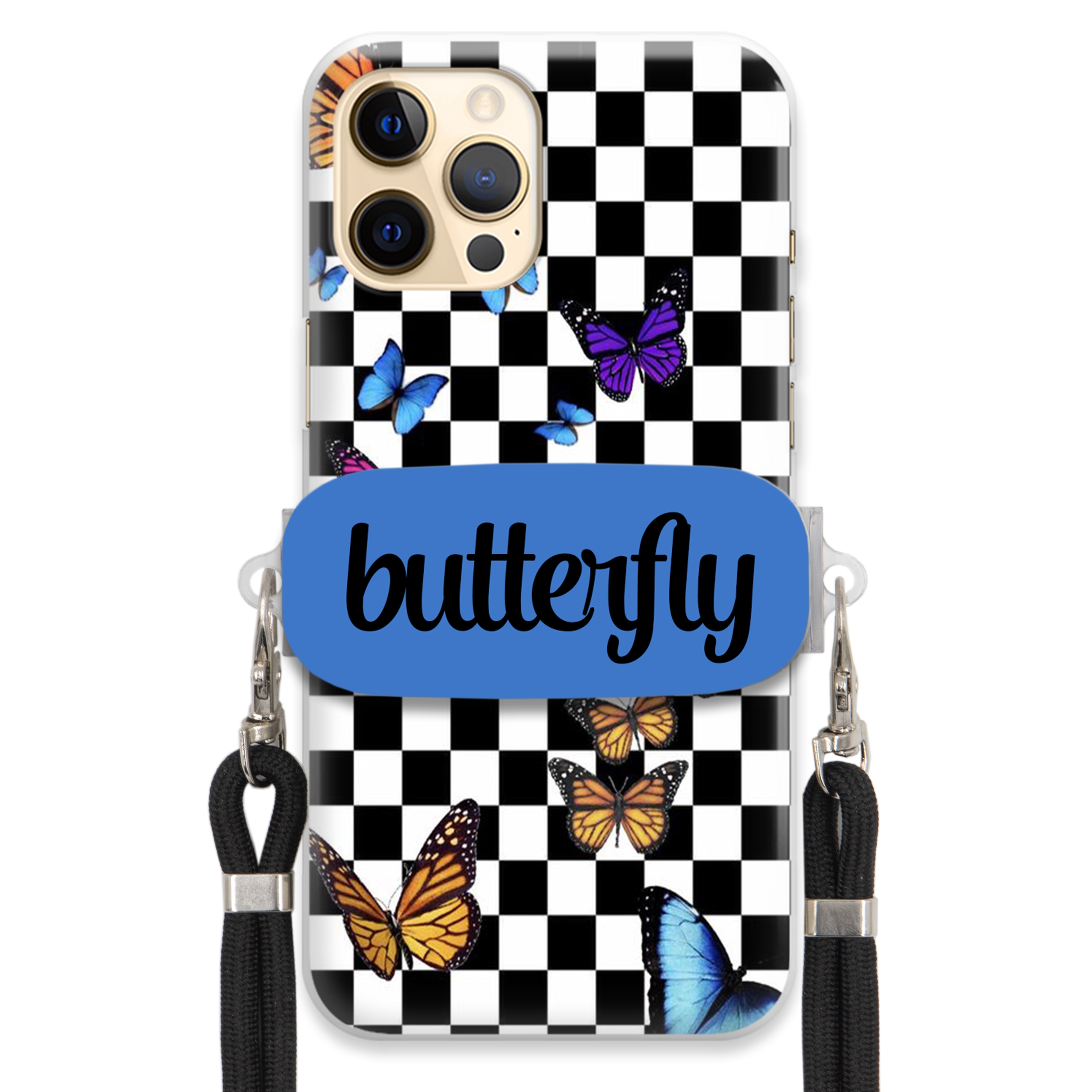 Pouzdro Pro Iphone 12 Pro Max Case Obdélníkový Držák Vodítka Butterfly Motýli