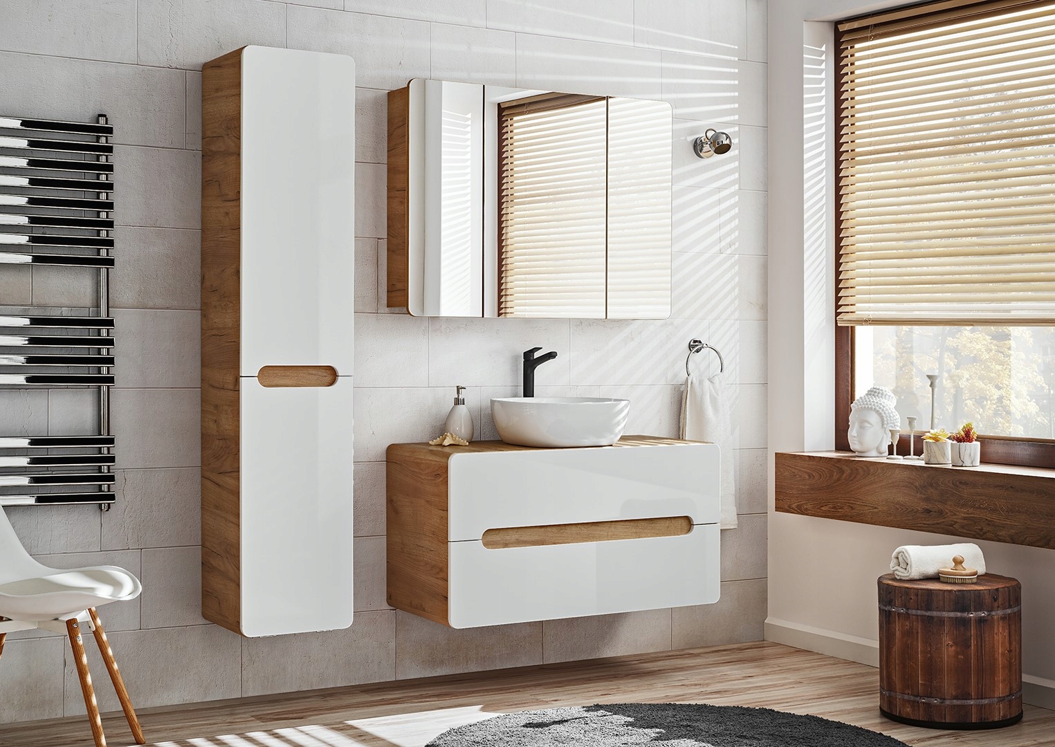 Szafka Łazienkowa Wisząca z Lustrem Zaokrąglona Drzwi Półka 100CM Dąb Złoty EAN (GTIN) 5906022822659