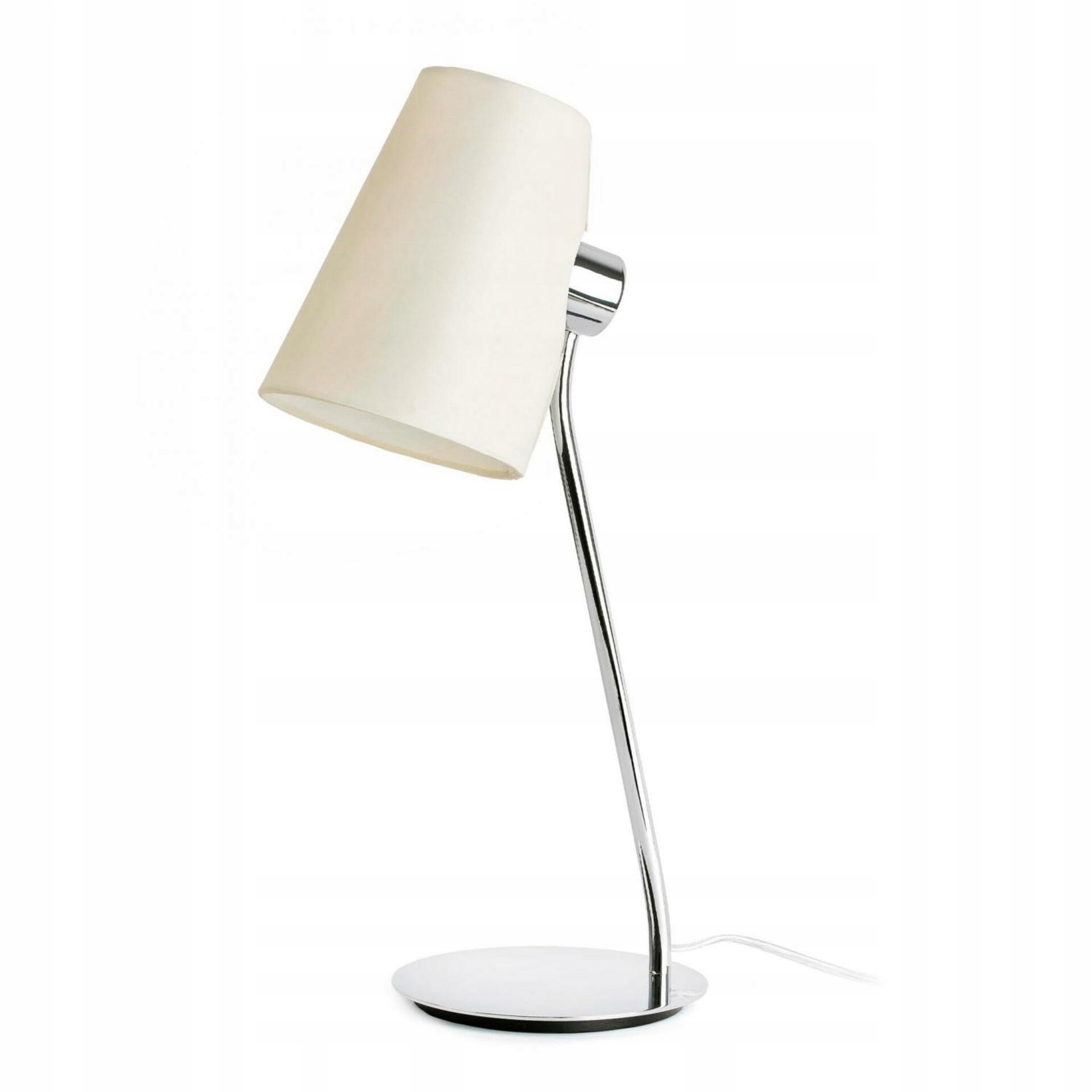 Stolná lampa Faro Lupe, chróm, textilné tienidlo, E27, 180cm kábel