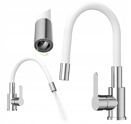 Kuchyňská baterie Grado Plus bílá s flexibilním výtokem, otočný perlátor
