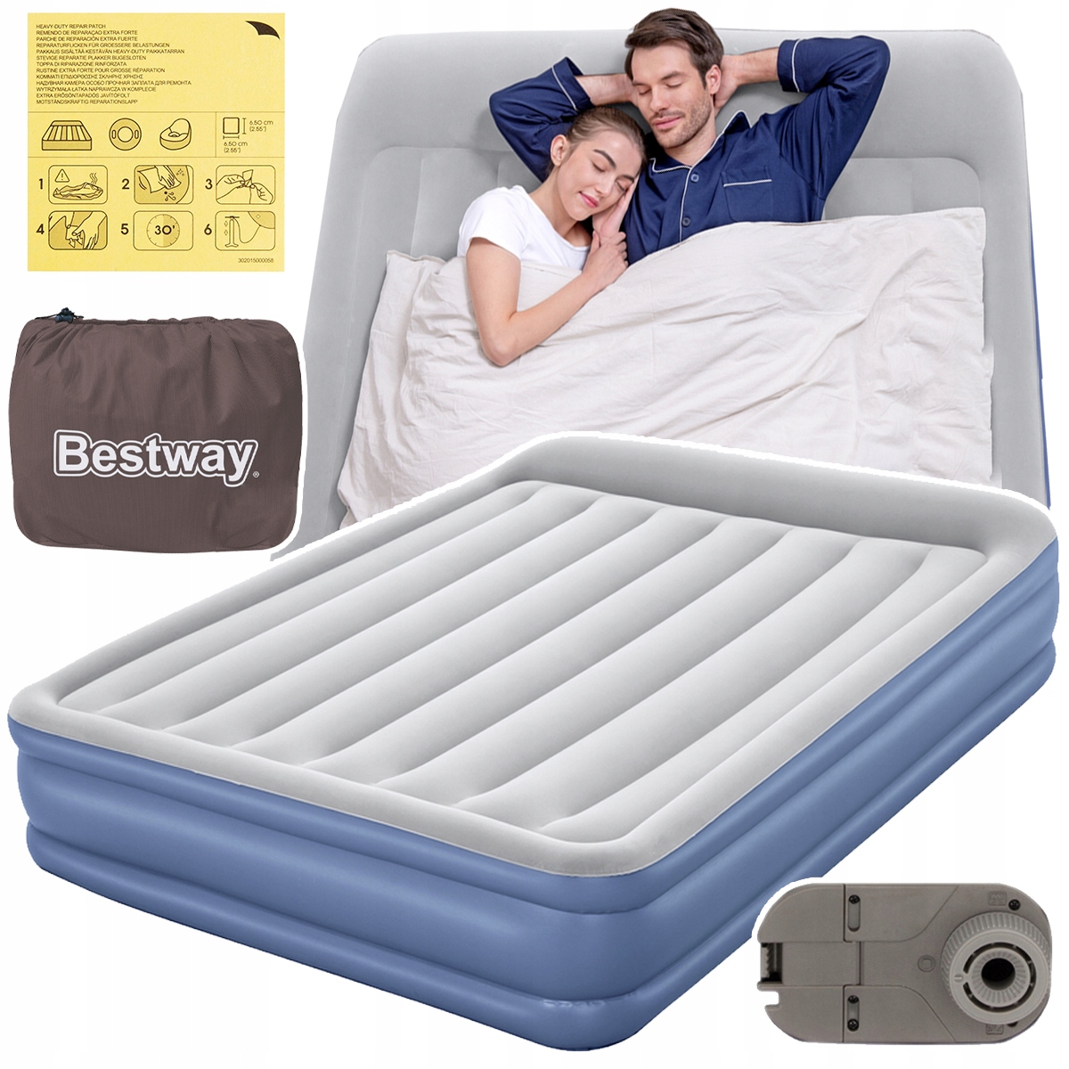 Vysoká Matrace na spaní Turistická postel e-Pompka 203x152x46 cm Bestway