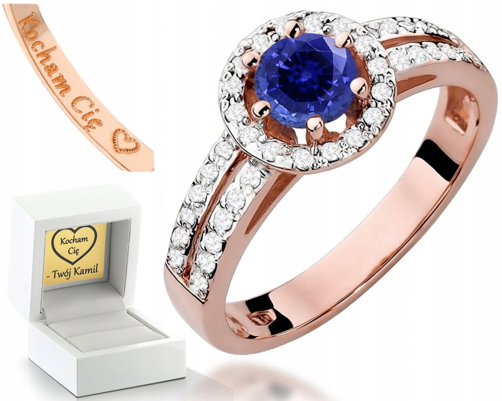 Zásnubní Prstýnek Se Safírem A Diamanty Gravírování Zlato 585 Gravírování Bonus