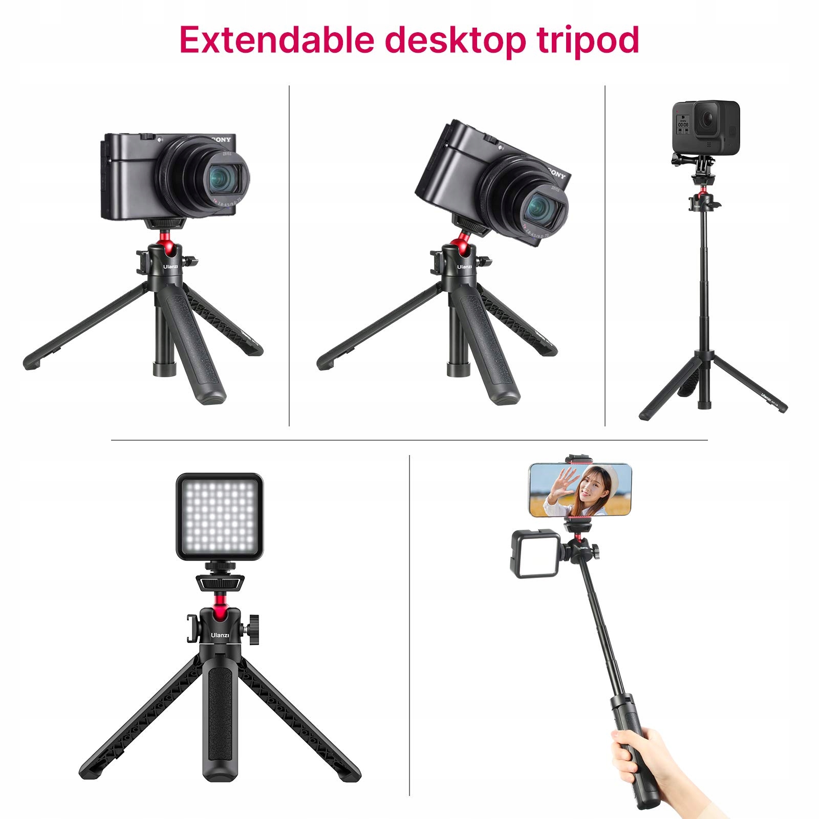 UURIG MT-16 Statyw Rozsuwany 4 Poziomy Mini Statyw 360° Metalowa Głowica — miniatura 2