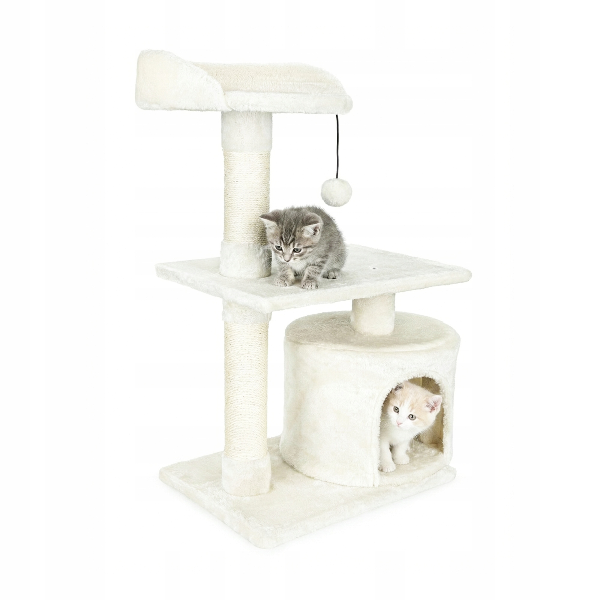 Jasné škrabadlo pro kočky s domečkem a hračkou 76 cm