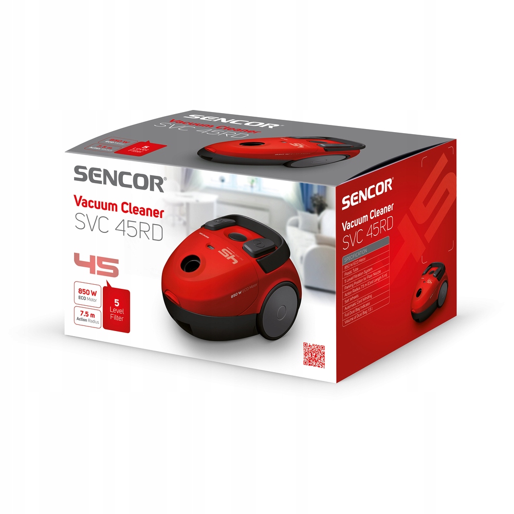 Lekki Odkurzacz Workowy Sencor SVC45RD Czerwony Cechy dodatkowe sieciowe