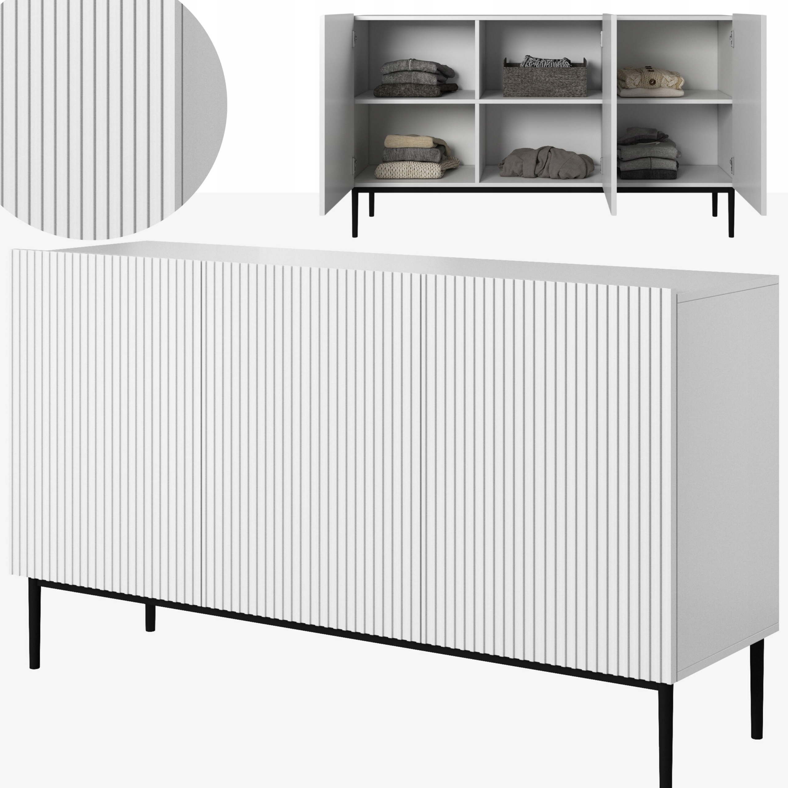 KOMODA BIAŁA MAT SZAFKA POJEMNA NOWOCZESNA W STYLU GLAMOUR 150 CM NICOLE