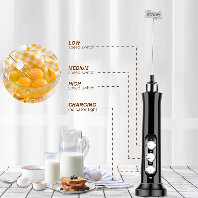 ELEKTRYCZNY BEZPRZEWODOWY SPIENIACZ UBIJACZ DO MLEKA MINI MIKSER USB 3w1 Kolor dominujący czarny